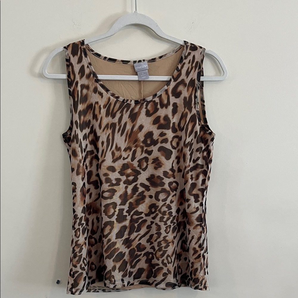 Chicos Mesh Leopard Cheetah Tank Top S Animal Print Fall Neutral Funky